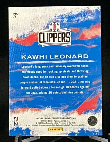 2020-21 Court Kings Modern Strokes #3 Kawhi Leonard Los Angeles Clippers - Picture 2 of 2