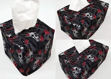 Skulls Webs & Roses Tissue Box Cover