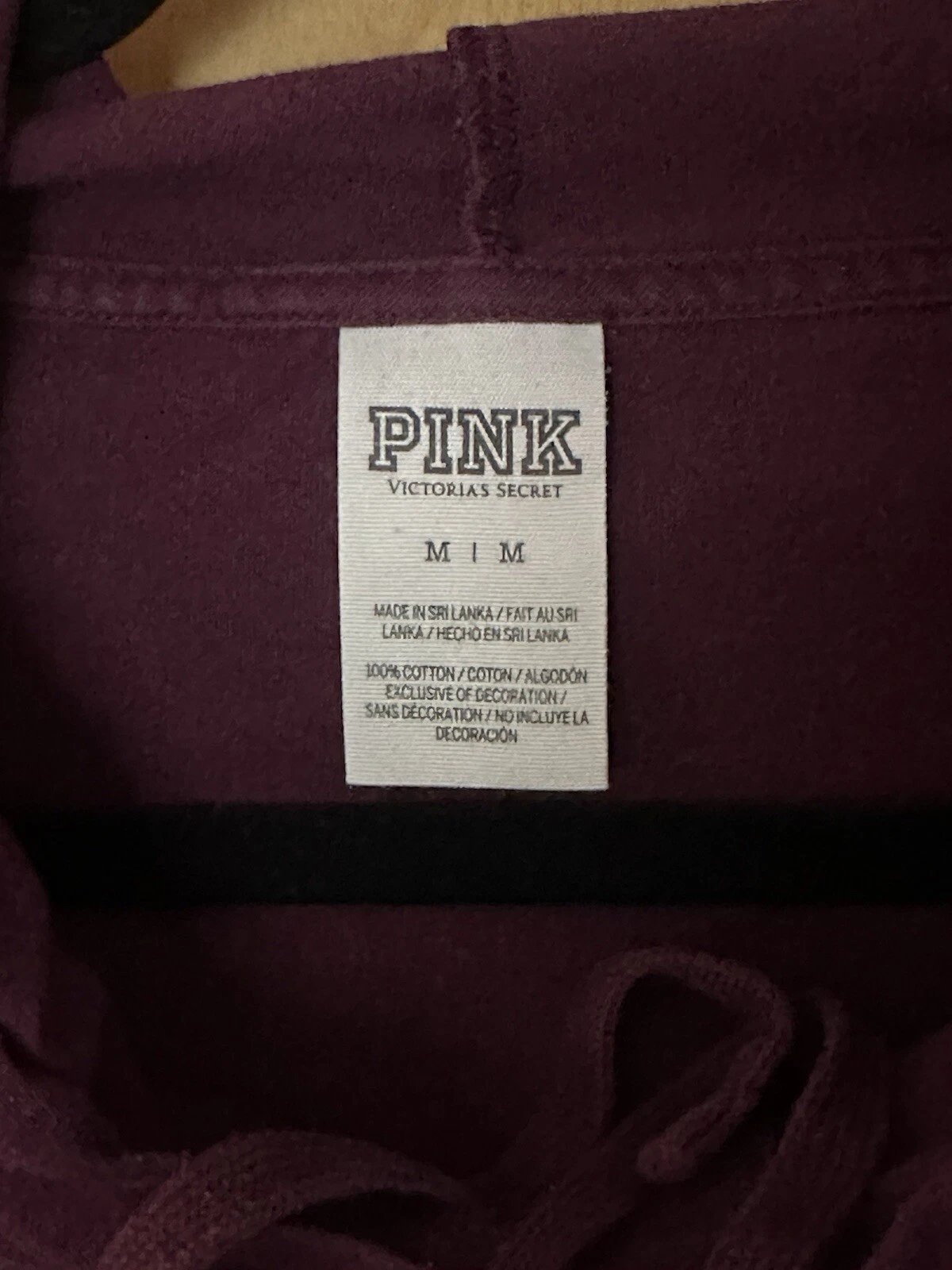 UNDERCOVER Victoria's Secret ROSA manica lunga t shirt top bordeaux felpa con cappuccio donna media