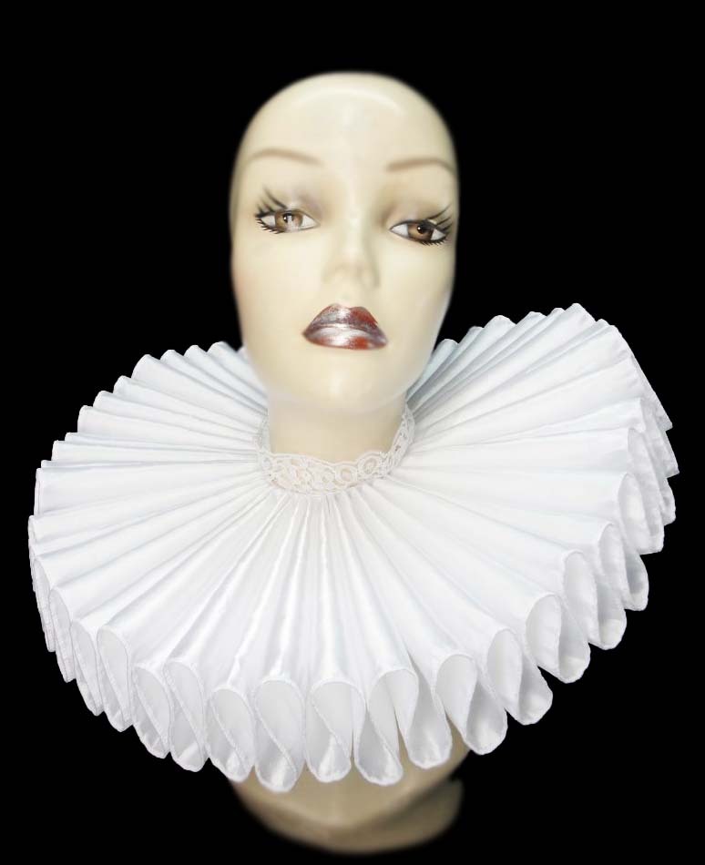 Ruffled Collar White Satin Huge Tall Wide Elizabethan Neck Ruff
