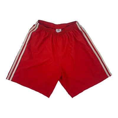 Adidas Boys Youth M Athletic Soccer Shorts Red W/ White Stripes Excellent 