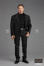 1/6  Man Black Suit T-Shirt Pants Belt XM006A Clothes For 12" Male Figure