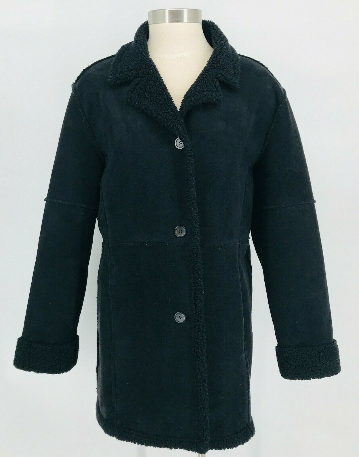 Weatherproof Garment Company Faux Shearling Coat Jacket Black Womens Large