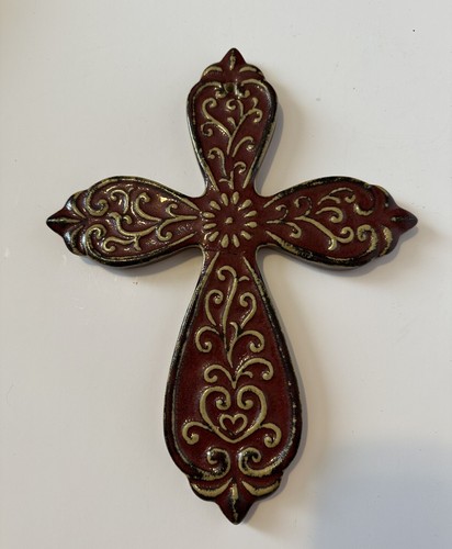 Beautiful Rust Colored Scroll Detail Ceramic Cross | eBay