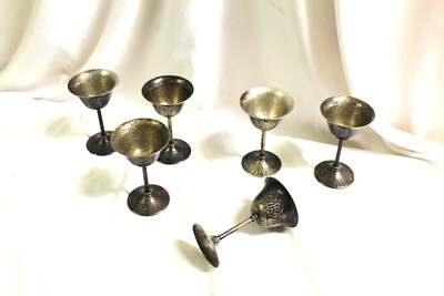 Cocktail Glasses ,Metal set 6,  By Apollo marked, Hammered polished Nickel