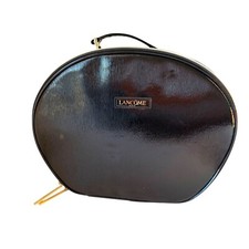 Lanc me Faux Patent Leather Circle Cosmetic Travel Case Makeup Bag Women's Black