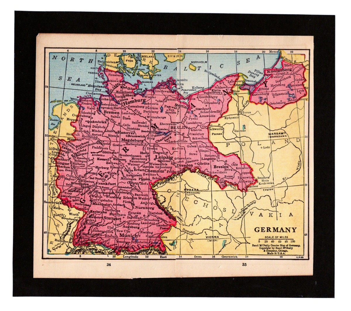 ca. 1920 Rand McNally Original Antique Map Germany after World War