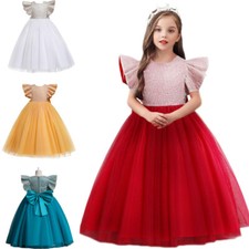 Chirstmas Kids Girls Long Maxi Dress Princess Pageant Birthday Party Prom Gown