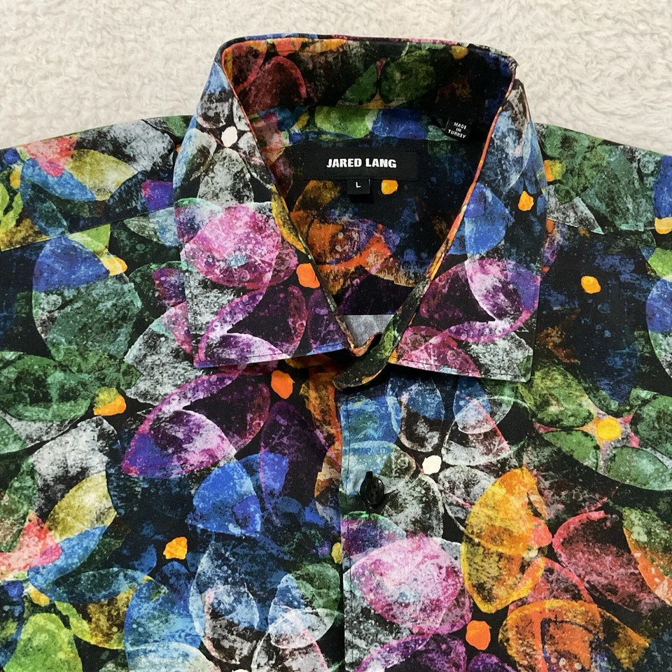 Camisa JARED LANG Hombre Grande Multicolor Abstracta Floral Manga Larga Abotonada Foto 3 de 4