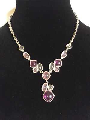 Napier Purple Pink White Glass Stone Statement Party Necklace Wedding Glam