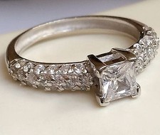 Sterling Silver Solitaire Ring Size 9 Cubic Zirconia Vintage Style Engagement