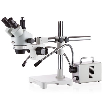 AmScope 7X-45X Stereo Microscope with LED Illuminator and Dual Gooseneck Fiber O