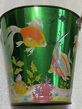 Vtg Ohio Art Tin Metal Pail Seahorse Goldfish Angelfish Super Colorful