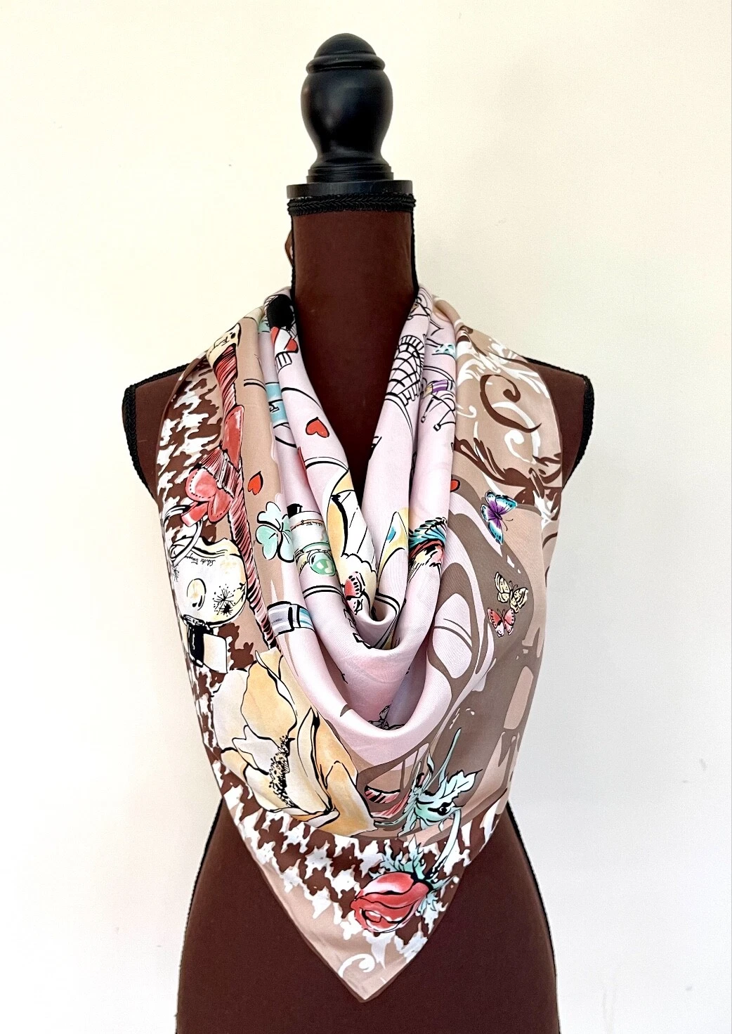 Salvatore Ferragamo Square Silk Scarf Icons Beauty Brown Beige Wrap