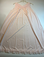 Vintage SHADOWLINE PINK NIGHTGOWN Medium LACE Sheer Nylon Short Flowy Swing