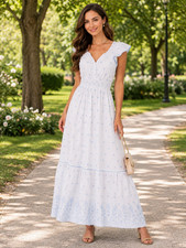 RACHEL ZOE Women's New 4 Maxi Dress Embroidered Smocked White Blue Floral Boho
