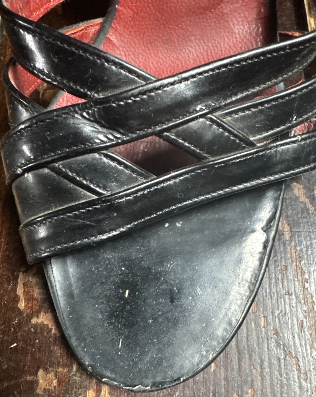 SANDALO VINTAGE anni 70 YVES SAINT LAURENT pelle nera incrociata cinturino tacco alto UK 4