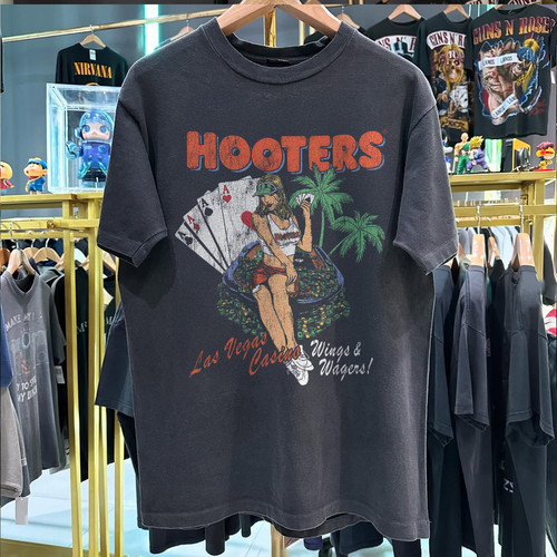 Y2K Hooters Wings And Wagers Las Vegas Promo T-Shirt Black L