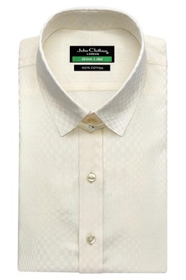 James Bond Style Tab Collar Men's Cream Checks 100% Cotton Formal Handmade Shirt
