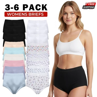 3-6 Pack Womens Briefs Ladies Underwear 100% Cotton Comfort Knickers Size 8-26 - Image 1 of 4