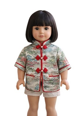 Vintage 60s Chinese Silk Brocade Jacket Hong Kong Fits 18'' doll