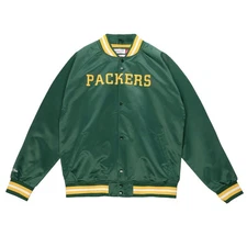 Mitchell & Ness Green Bay Packers Lightweight Satin Button Up Jacket Mens Green
