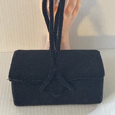 Vintage Josepf Black Hand Beaded Evening Box Bag Belgium 40 s-50 s