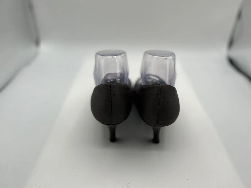 Tacones de tacón de aguja Nina para mujer talla 8M cuero negro sin cordones punta abierta clásicos Foto 3 de 4