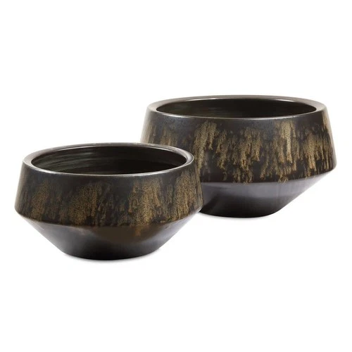 Uttermost 18191 Bronze Duo 11"W Ceramic Decorative Bowls - Set of - Bronze / - Picture 1 of 4