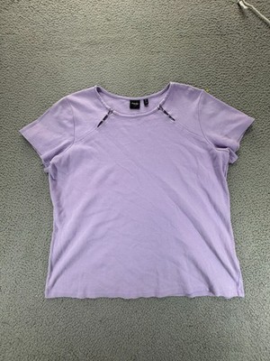 Rafaella Studio Top Womens 1X Plus Purple Beaded Cotton Pastel Minimalist Preppy