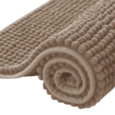 Chenille Bath Rug Soft Plush Mat - Water Absorbent, Quick Dry, Taupe 16x24