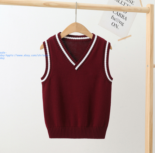 Kids Child Sweater Vest V Neck Girl Boy Kint Classic Sleeveless Pullover Jumpers - Picture 24 of 24