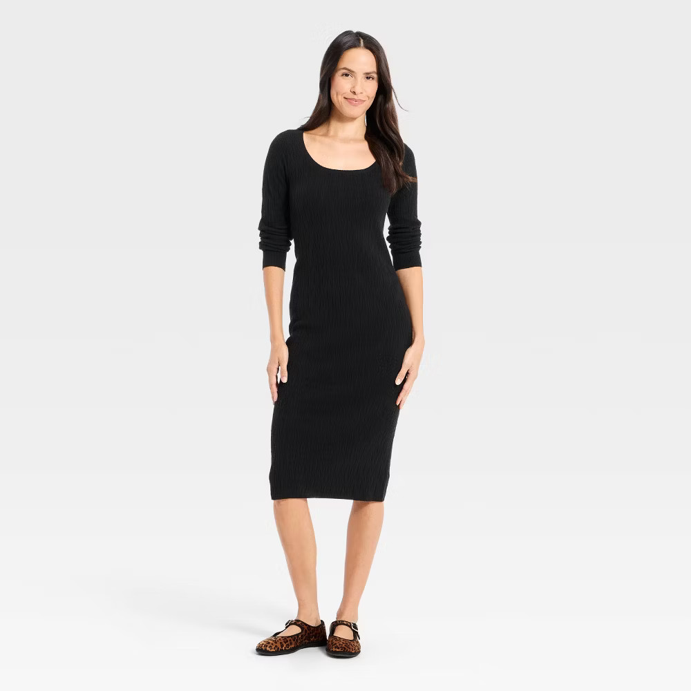 pullover formal dress Women's Button-Embellished MIDI Sweater Dress | Blue main image 1