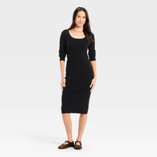 Women's Long Sleeve Textured Transitional Midi Sweater Dress - Universal