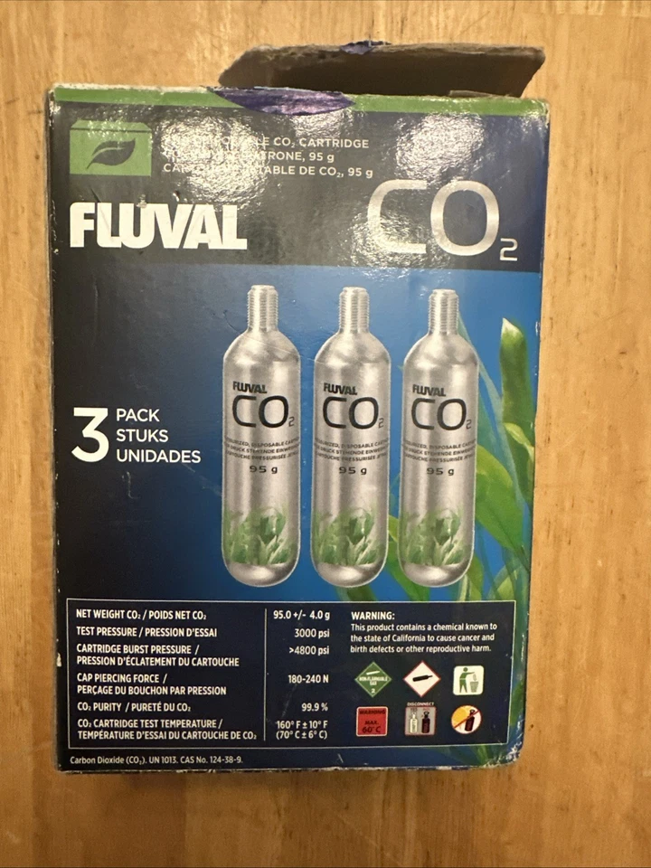 Paquete de 3 cartuchos de repuesto desechables Fluval presurizados 45 g CO2 caja nueva abierta Foto 2 de 4