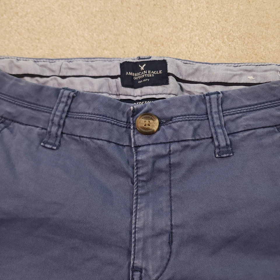 Pantalones Cortos American Eagle Para Mujer Adolescente Talla 2 Azul Elastizado Midi Frente Plano Algodón Foto 2 de 4