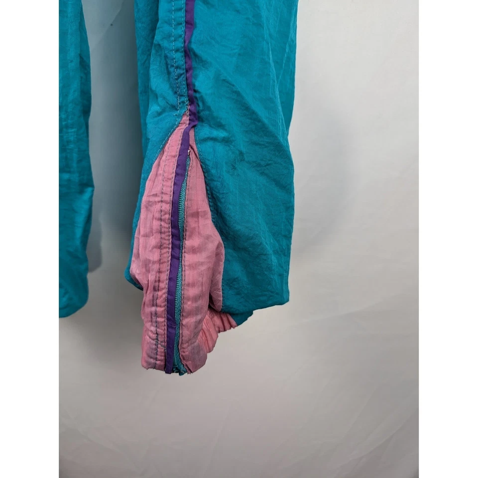 Pantalones de chándal de nailon vintage de los 80 rosa azulado púrpura bloque de color 16 XL para mujer Foto 3 de 4