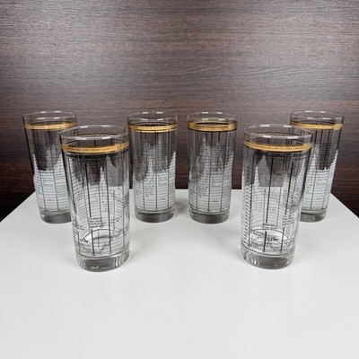6 Vintage MCM Cera Dow Jones Industrial Average Highball Tumbler Glasses
