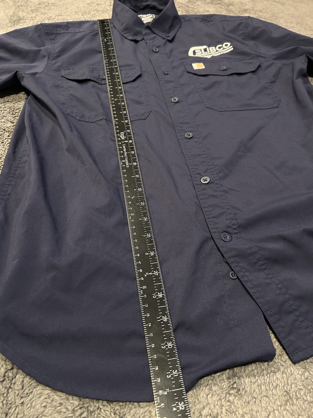 Carhartt Force Shirt Mens Large Navy Relaxed Fit Button Front Work Utility Logo thumbnail 6