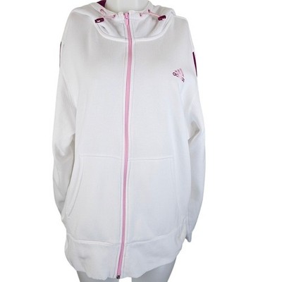 Adidas White Pink Strips Hooded Track Winter Warm Jacket Women's XL