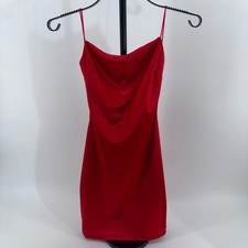 Windsor Red Satin Cowl Neck Mini Dress Open Back Spaghetti Strap Bodycon Womens