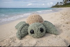 Handmade Crochet Sea Turtle Plushie  Green  Tan