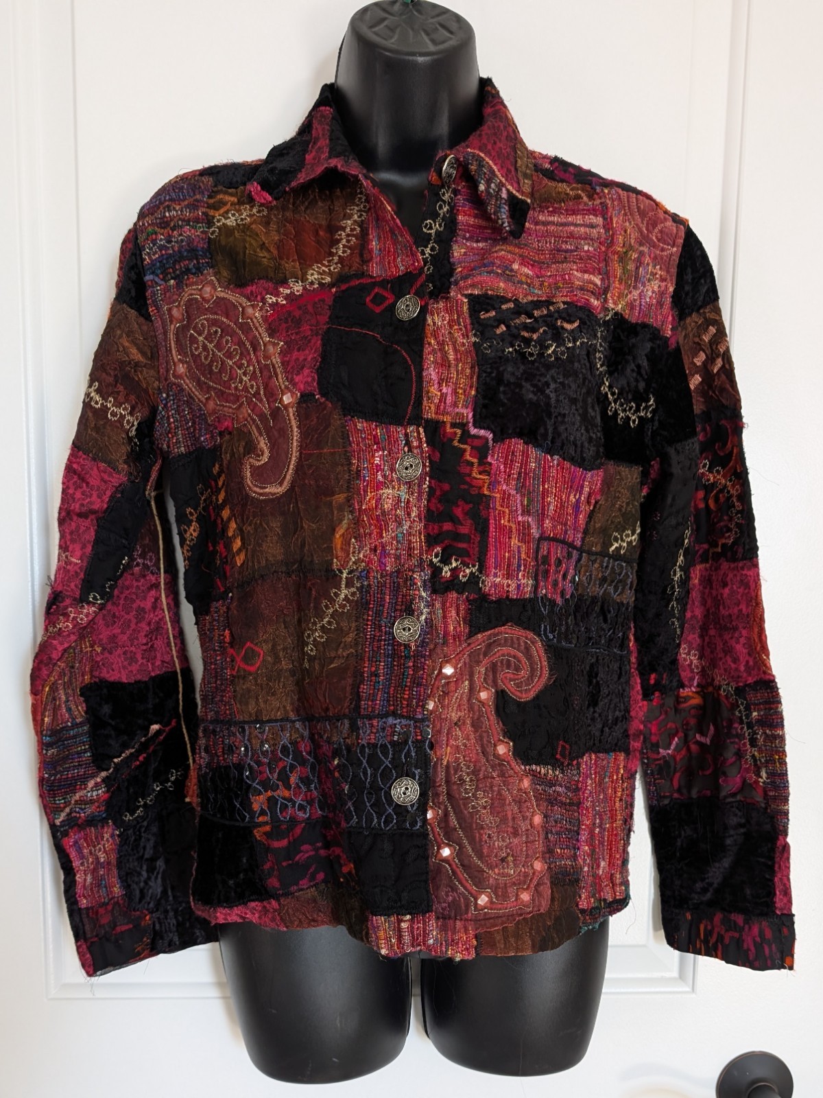 Chicos Design jacket artsy patchwork tapestry boh… - image 10