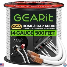 GearIT Pro Series 14 AWG Speaker Wire Cable 500ft White for Home Theater & Car
