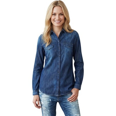 DIESEL Damen Jeanshemd Langarm Oberteil verwaschene Tasche weiche Baumwolle Slim Fit Neu