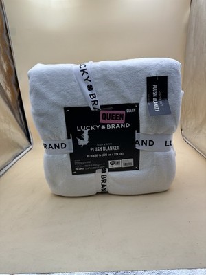 Lucky Brand Queen White Cozy Plush Blanket 90x90in Multi