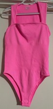 BRIGHT Pink OQQ Ribbed Bodysuit With Snap Closure X Large EUC