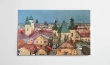 Oil painting Roofs Ukrainian painter canvas Unframed original Decor landscape