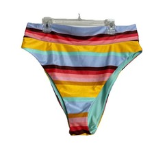 Aerie Striped Multicolor High-Waisted High Cut Cheeky Bikini Bottom Size XL