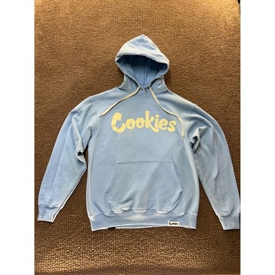 Cookies SF Hoodie Mens Medium Light Blue Script Logo Pullover Sweatshirt